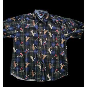 Tommy Hilfiger Golf Button Down Shirt Short Sleeve Plaid Shirt X Large